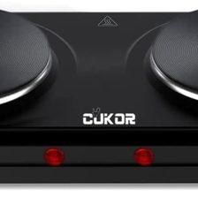 CUKOR Electric Hot Plate, Double Cast Iron 2 Burner, 1800W Countertop Burner, Dual Electric Stove Burners, Portabel Electric Cooktop, Portabel Double Burner for Cooking
