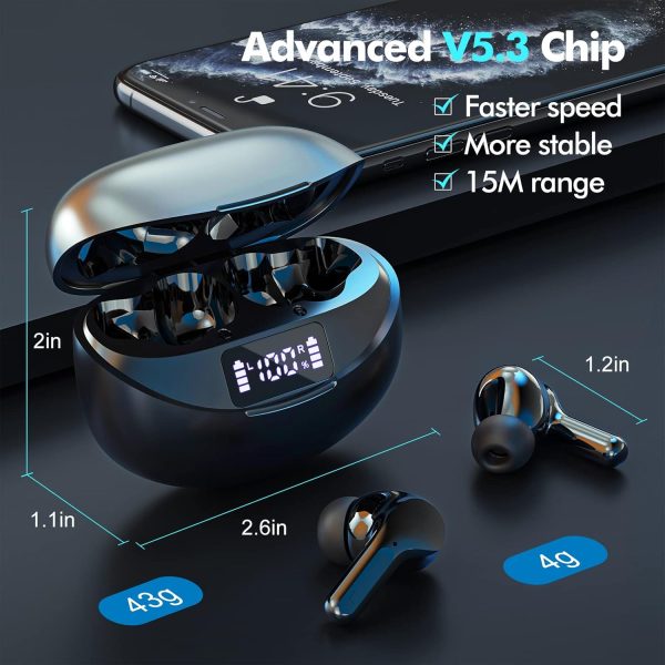Wireless Earbuds Bluetooth 5.3 Headphones HiFi Stereo, Wireless Earphones with Noise Cancelling Mic, 50H Playback Ear Buds with LED Digital Display for iOS/Andriod - Image 2
